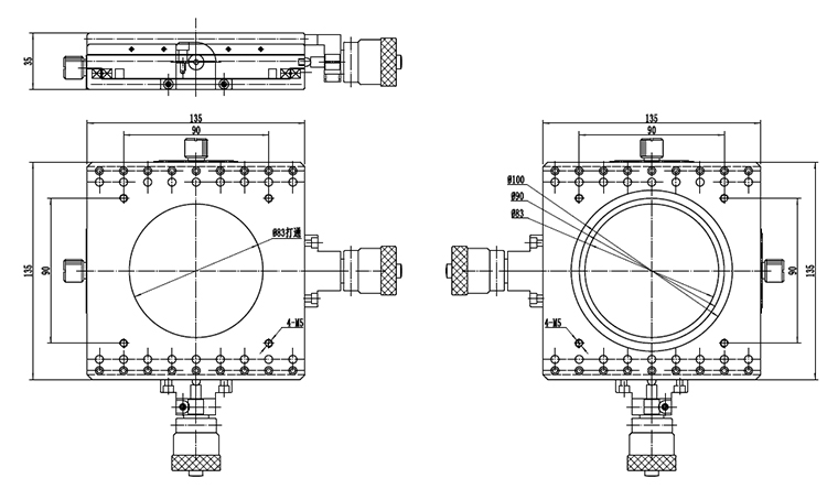 手动XY平移台 中空平台 中空位移台 两轴平台PT-XY135 手动XY平移台 中空平台 中空位移台 两轴平台PT-XY135