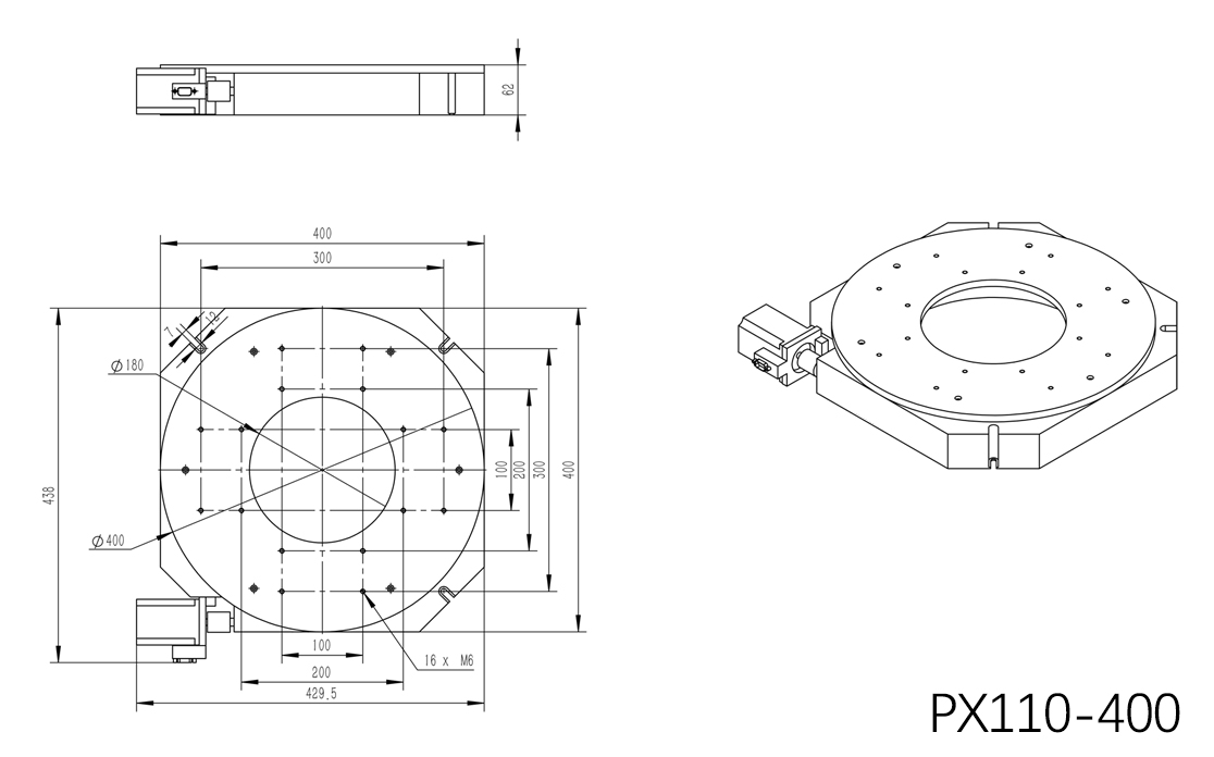 PX110-400 精密型电动旋转台（蜗轮蜗杆）旋转台 角度分度盘