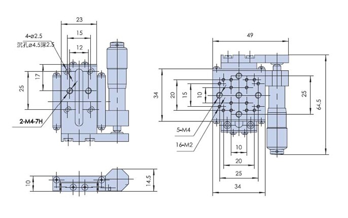 PP110-13-34C精密型手动平移台 微分头侧驱位移台 X轴单轴滑台 PP110-13-34C精密型手动平移台 微分头侧驱位移台 X轴单轴滑台