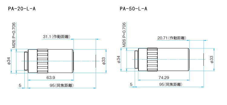 超长工作距离物镜 明视野观察用 无限远PA-20-L-A