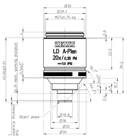 蔡司长工作距离物镜Objective LD A-Plan 5x/0.15 Ph1 M27 蔡司长工作距离物镜Objective LD A-Plan 5x/0.15 Ph1 M27