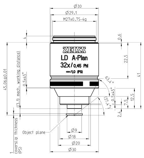 蔡司长工作距离物镜Objective LD A-Plan 5x/0.15 Ph1 M27 蔡司长工作距离物镜Objective LD A-Plan 5x/0.15 Ph1 M27