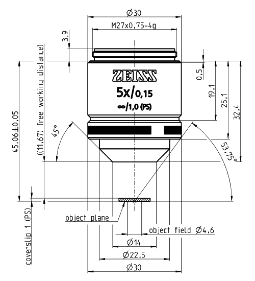 蔡司物镜Objective LD A-Plan 5x/0.15 M27长工作距离明场 蔡司物镜Objective LD A-Plan 5x/0.15 M27长工作距离明场