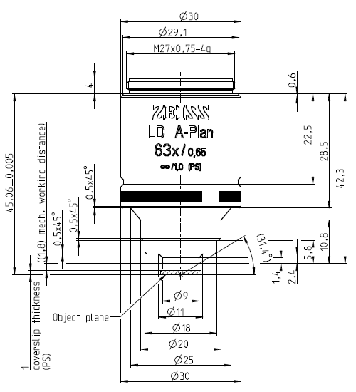 蔡司物镜Objective LD A-Plan 5x/0.15 M27长工作距离明场 蔡司物镜Objective LD A-Plan 5x/0.15 M27长工作距离明场