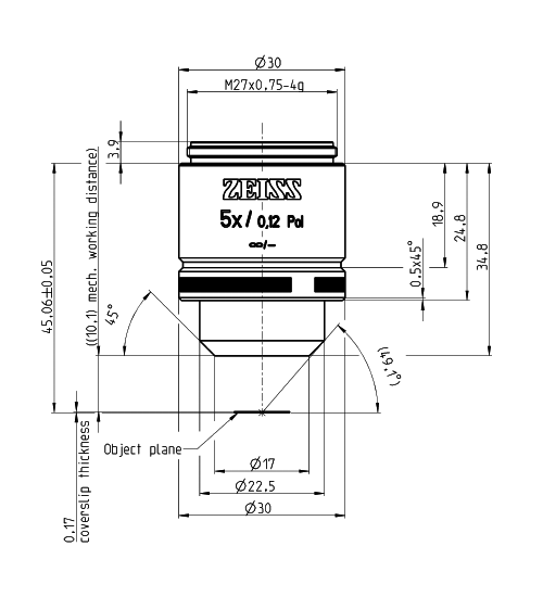 蔡司物镜Objective A-Plan 5x/0.12 Pol M27 蔡司物镜Objective A-Plan 5x/0.12 Pol M27