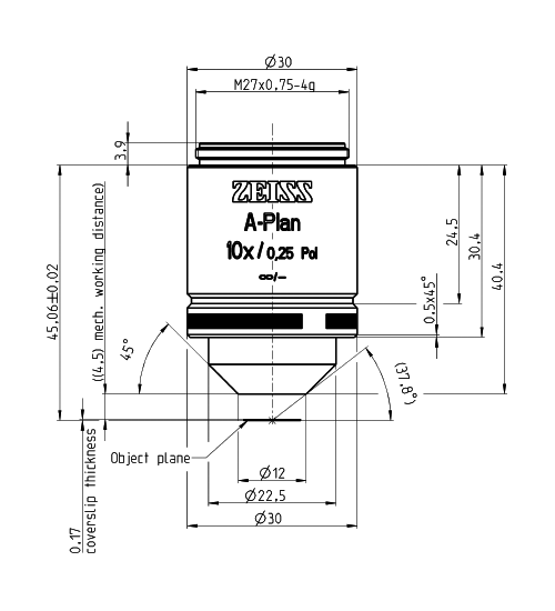 蔡司物镜Objective A-Plan 5x/0.12 Pol M27 蔡司物镜Objective A-Plan 5x/0.12 Pol M27
