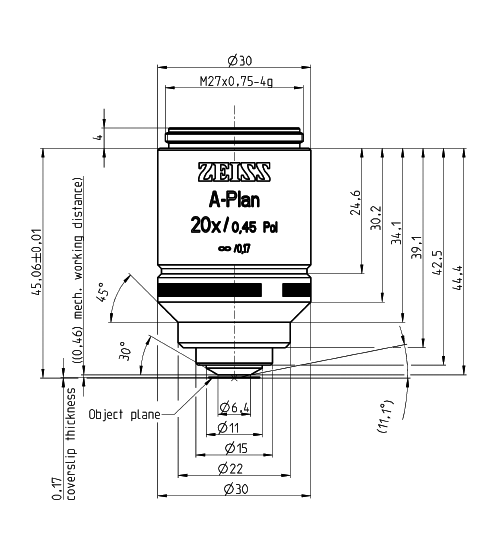 蔡司物镜Objective A-Plan 5x/0.12 Pol M27 蔡司物镜Objective A-Plan 5x/0.12 Pol M27