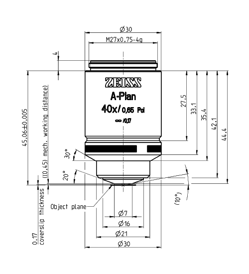 蔡司物镜Objective A-Plan 5x/0.12 Pol M27 蔡司物镜Objective A-Plan 5x/0.12 Pol M27
