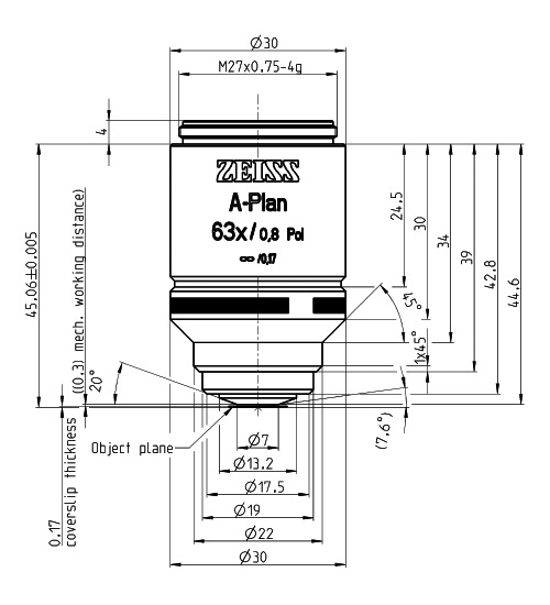蔡司物镜Objective A-Plan 5x/0.12 Pol M27 蔡司物镜Objective A-Plan 5x/0.12 Pol M27