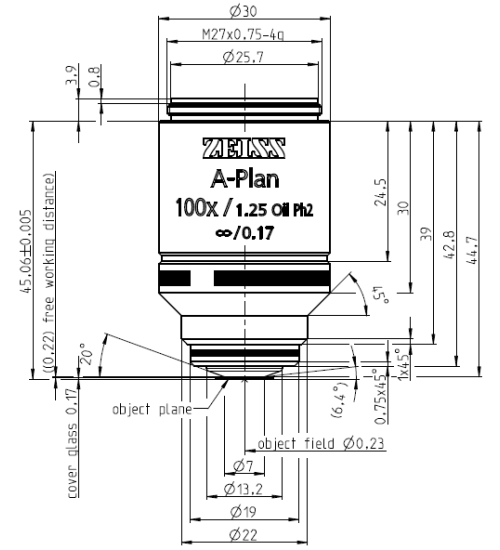 蔡司物镜Objective A-Plan 100x/1.25 Oil M27 蔡司物镜Objective A-Plan 100x/1.25 Oil M27