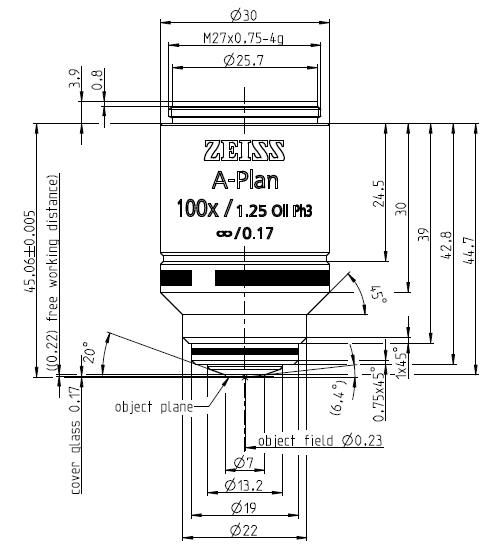 蔡司物镜Objective A-Plan 100x/1.25 Oil M27 蔡司物镜Objective A-Plan 100x/1.25 Oil M27