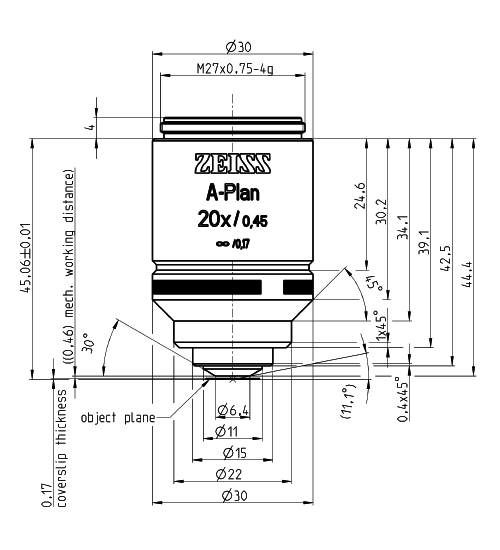 A-Plan 5x/0.12 M27蔡司物镜日常观察研究使用物镜 A-Plan 5x/0.12 M27蔡司物镜日常观察研究使用物镜