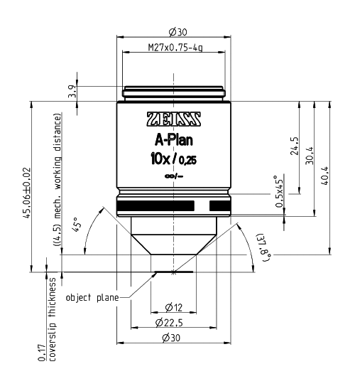 A-Plan 5x/0.12 M27蔡司物镜日常观察研究使用物镜 A-Plan 5x/0.12 M27蔡司物镜日常观察研究使用物镜