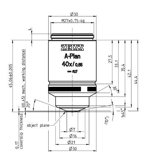 A-Plan 5x/0.12 M27蔡司物镜日常观察研究使用物镜 A-Plan 5x/0.12 M27蔡司物镜日常观察研究使用物镜