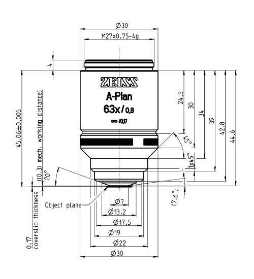 A-Plan 5x/0.12 M27蔡司物镜日常观察研究使用物镜 A-Plan 5x/0.12 M27蔡司物镜日常观察研究使用物镜