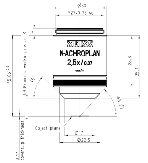 Objective N-Achroplan 2.5x/0,07 M27 蔡司物镜