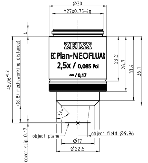 Objective EC Plan-Neofluar 2.5x/0.085 Pol M27蔡司物镜 Objective EC Plan-Neofluar 2.5x/0.085 Pol M27蔡司物镜