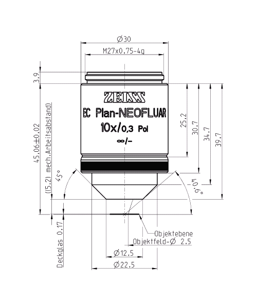 Objective EC Plan-Neofluar 2.5x/0.085 Pol M27蔡司物镜 Objective EC Plan-Neofluar 2.5x/0.085 Pol M27蔡司物镜
