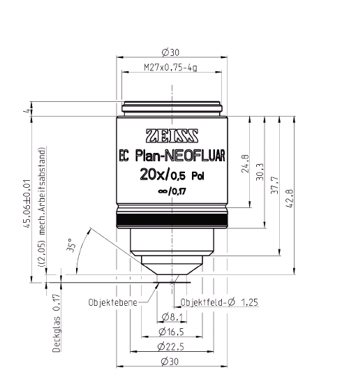 Objective EC Plan-Neofluar 2.5x/0.085 Pol M27蔡司物镜 Objective EC Plan-Neofluar 2.5x/0.085 Pol M27蔡司物镜