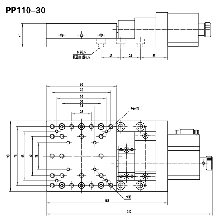 PP110-30电控平移台精密电动位移台光学实验交叉滚柱导轨模组 PP110-30电控平移台精密电动位移台光学实验交叉滚柱导轨模组