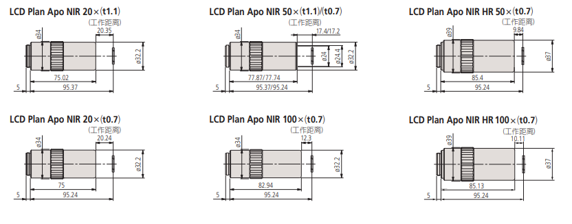 Mitutoyo三丰 明视场液晶用近红外区校正 红外物镜波长480-1800 Mitutoyo三丰 明视场液晶用近红外区校正 红外物镜波长480-1800