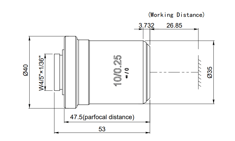 派迪威紫外显微物镜 长焦物镜355NM 焦距20mm