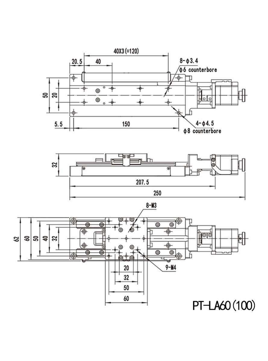 精密紧凑型电动直线滑台 平移台 PT-LA60 精密紧凑型电动直线滑台 平移台 PT-LA60