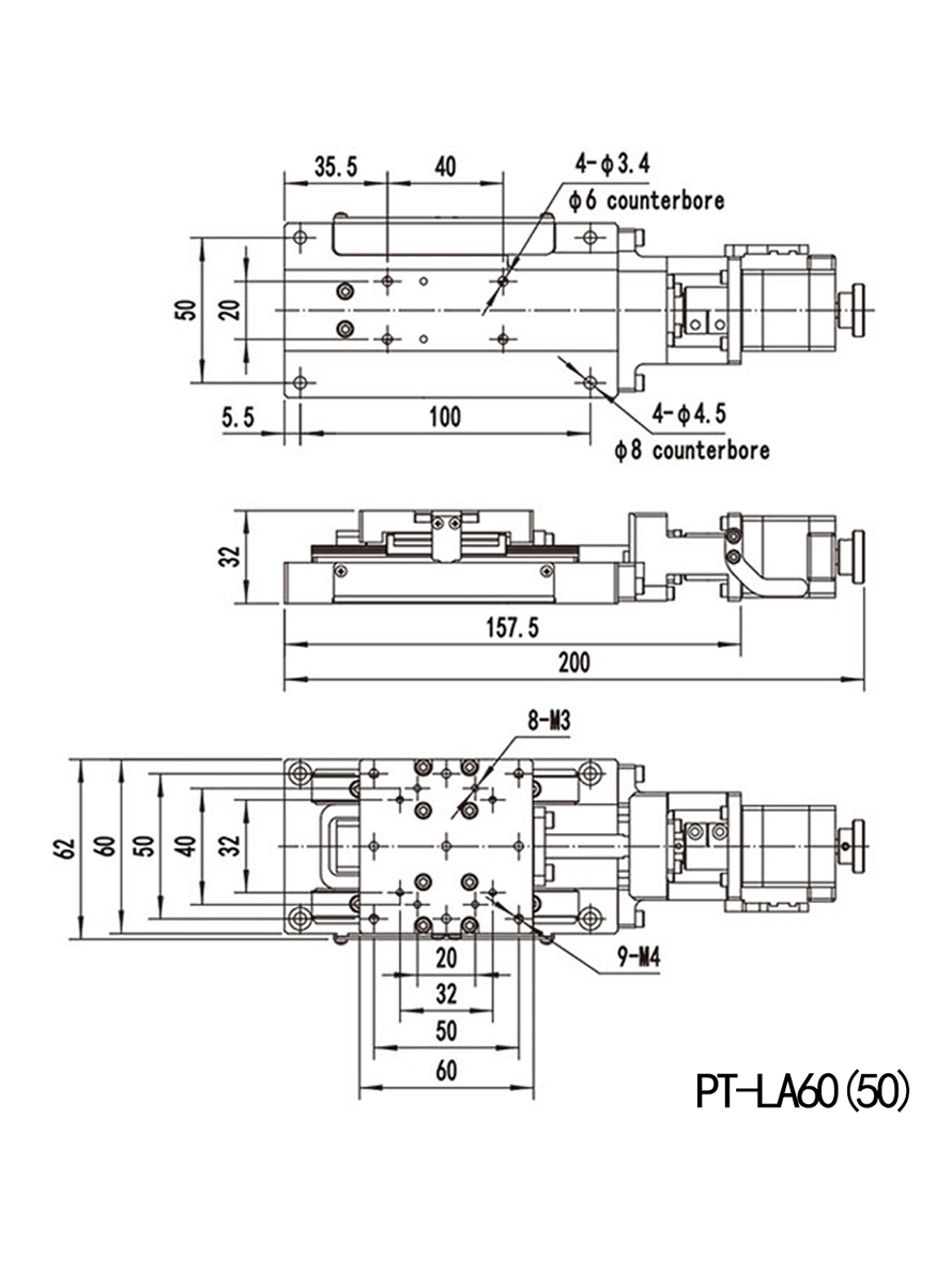 精密紧凑型电动直线滑台 平移台 PT-LA60 精密紧凑型电动直线滑台 平移台 PT-LA60