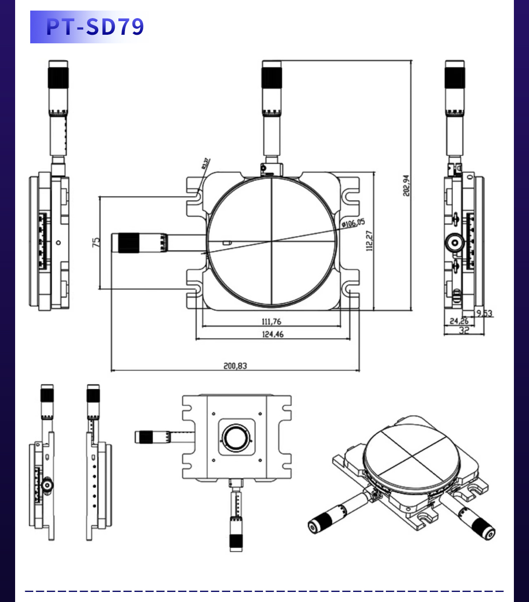 双轴线性位移台XY轴平移台手动精调光学实验滑台 PT-SD79/SD80