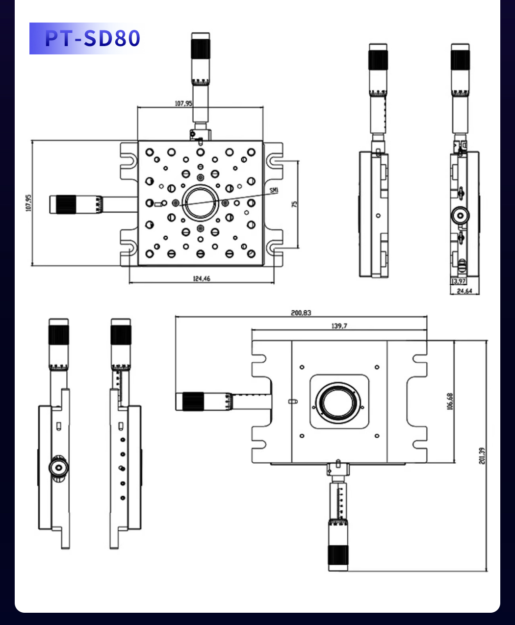 双轴线性位移台XY轴平移台手动精调光学实验滑台 PT-SD79/SD80